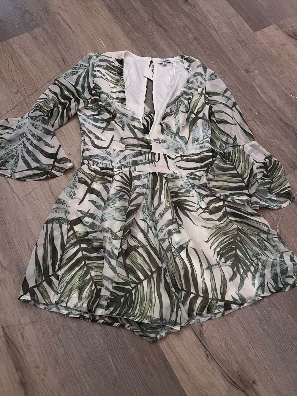 Fashion Nova Green Palm Print Long Sleeve Romper